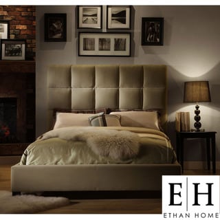 ETHAN HOME Sarajevo Queen-Sized Taupe Velvet Tufted Bed