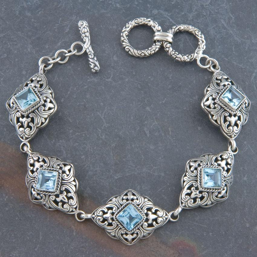 Sterling Silver 'Cawi' Blue Topaz Toggle Bracelet (Indonesia)