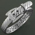 Stainless Steel Cubic Zirconia Accented Belt Bangle Bracelet (China)