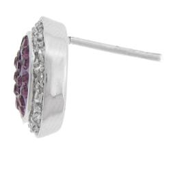 Sterling Silver Purple Crystal and Clear Cubic Zirconia Round Earrings