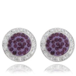 Sterling Silver Purple Crystal and Clear Cubic Zirconia Round Earrings