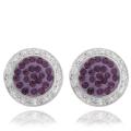 Sterling Silver Purple Crystal and Clear Cubic Zirconia Round Earrings