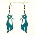 Precious Purrs Fired Blue Enamel Cat Earrings (Chile)