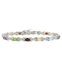 Sterling Silver Multi-gemstone and Diamond Accent Bracelet