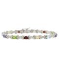 Sterling Silver Multi-gemstone and Diamond Accent Bracelet