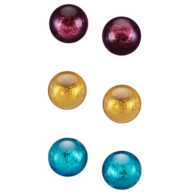 Sterling Silver Multi colored Murano Glass Stud Earrings (Set of 3