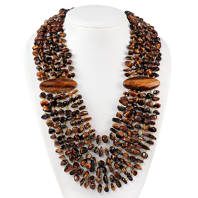 Maddy Emerson Tigers Eye Chip Multi strand Necklace