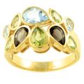 18k Yellow Gold over Silver Blue Topaz, Smokey Quartz and Peridot Ring