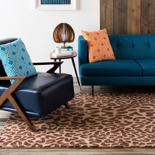 Hand-tufted Tan Leopard Whimsy Brown Animal Print Wool Rug (8' x 11')