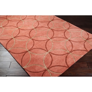 Hand-tufted Contemporary Orange Retro Chic Green Geometric Abstract Rug (5' x 8')