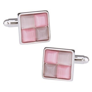 Cuff Daddy Silvertone Pink and Purple Enamel Checker Cuff Links