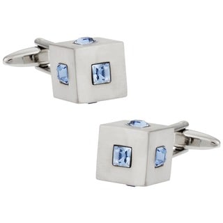 Cuff Daddy Silvertone Blue Crystal Cubic Cuff Links