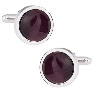 Cuff Daddy Silvertone Purple Catseye Cuff Links