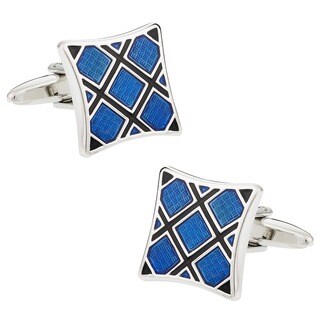 Cuff Daddy Silvertone Blue Plaid Enamel Cuff Links