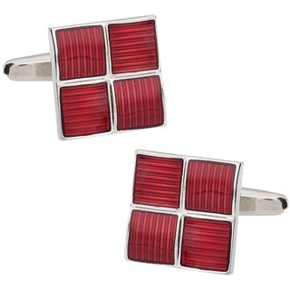 Cuff Daddy Rhodium Silver Red Foursquare Cufflinks