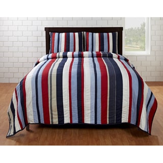 Cameron Red/ Blue Striped 3-piece Quilt Set