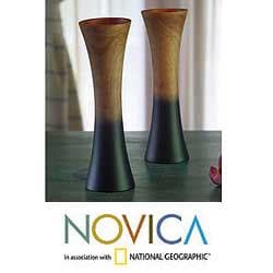 Set of 2 Handcrafted Mango Wood 'Volcanoes' Vases (Thailand)