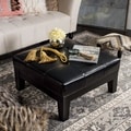 Safavieh Supreme Square Black Leather Ottoman