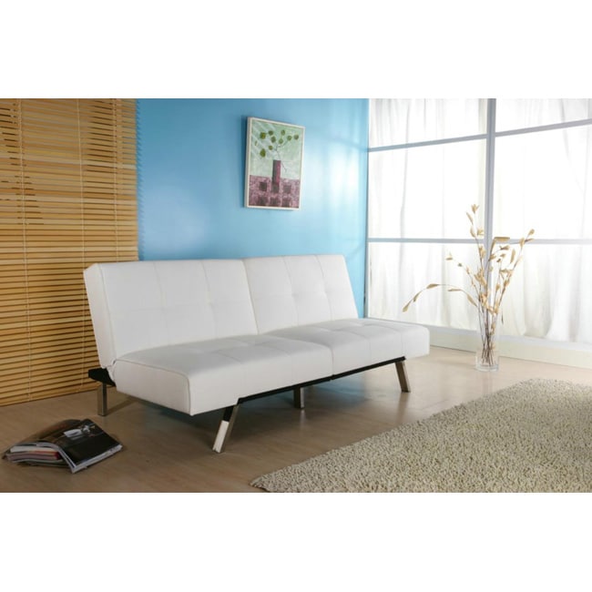  White Foldable Futon Sofa Bed Couch Mid Century Home Furniture Seat