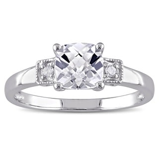 Miadora Sterling Silver Created White Sapphire and Diamond Ring