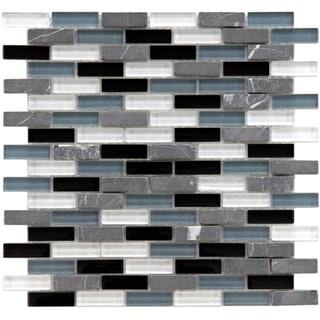 Low Price SomerTile 12x12-in Reflections Subway 5/8x2-in Charcoal Glass/Stone Mosaic Tile (Pack of 10)