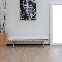 (_ _ ) Andalucia Modern White Leather Bench Large 60-inch