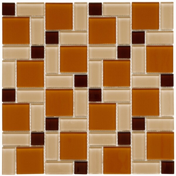 SomerTile 12x12-in View Block Suntan Glass Mosaic Tile Case of 20