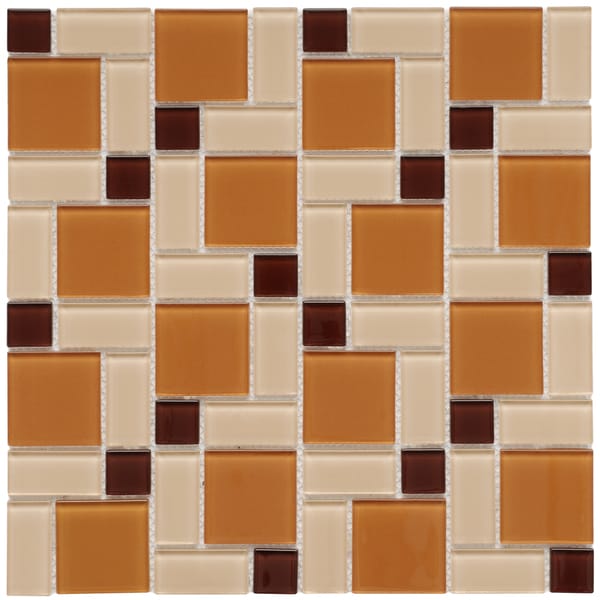 SomerTile 12x12 in View Block Suntan Glass Mosaic Tile (Case of 20