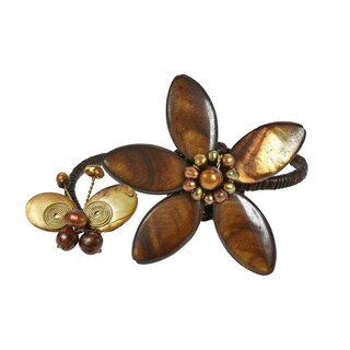 Cotton White/ Brown/ Purple Shell and Pearl Flower/ Butterfly Cuff (3-12 mm) (Thailand)