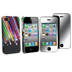 Rainbow Star Rubber Case/ Mirror Screen Protector for Apple iPhone 4-Image