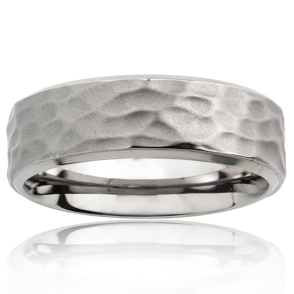 Titanium hammered wedding band ring
