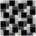 SomerTile 12x12-in View Block Black/White Glass Mosaic Tile (Case of 20)