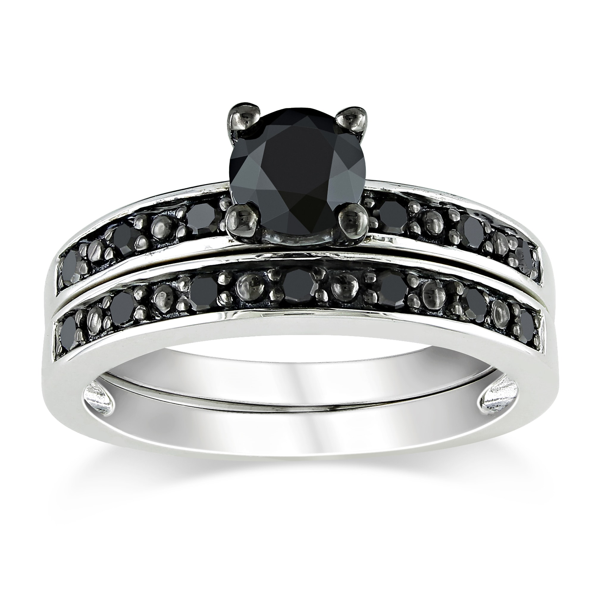 Sterling Silver 1ct TDW Black Diamond Bridal Ring Set - Overstock 