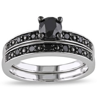 Miadora Sterling Silver 1ct TDW Black Diamond Bridal Ring Set