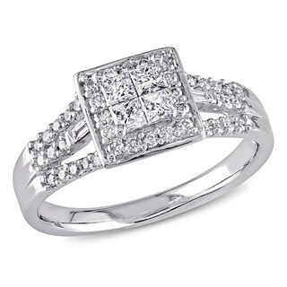 Miadora 10k White Gold 1/2ct TDW Diamond Halo Engagement Ring (G-H, I2-I3)