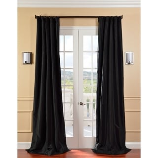 Solid Faux Silk Taffeta Jet Black 84-inch Curtain Panel