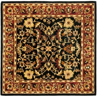 Handmade Heritage Heirloom Black/ Red Wool Rug (6' Square)