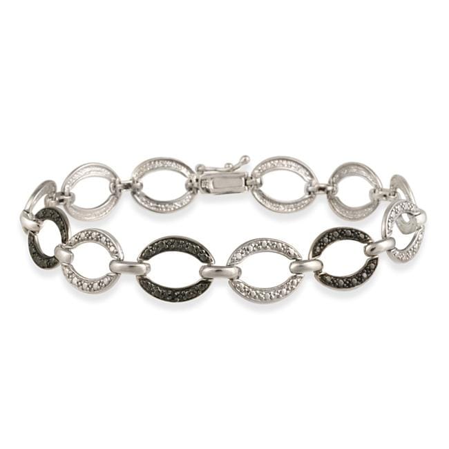 DB Designs Sterling Silver Black Diamond Accent Oval Link Bracelet