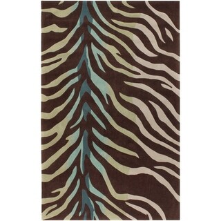 Hand-tufted Brown/Blue Zebra Animal Print Retro Chic Rug (3'6 x 5'6)