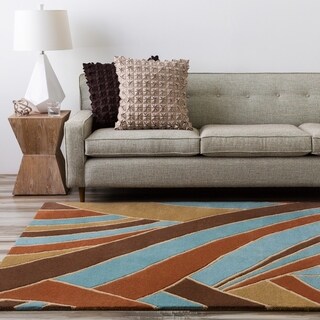 ###  Hand-tufted Contemporary Blue Striped Mayflower Wool Rug (12' x 15')