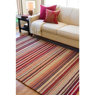 Hand-loomed Striped Burgundy Wool Rug