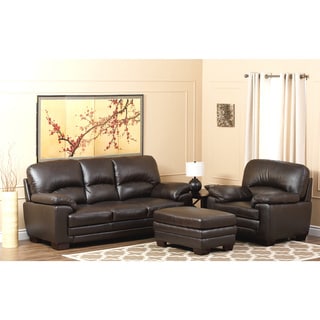 (^.^)/  Abbyson Living Charleston Premium Top-grain Leather Sofa, Armchair and Ottoman Set