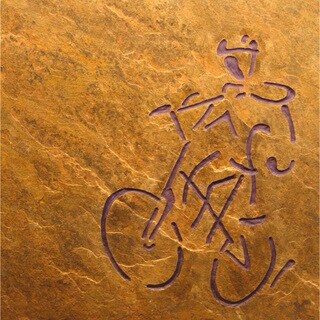 Hand-carved Stone Tile 'The Cyclist' Art for the Athlete Abstract Art Wallhanging