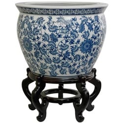 Low Price Porcelain 12-inch Blue and White Floral Fishbowl (China)