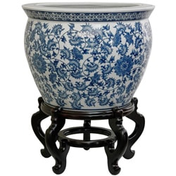 [1] Porcelain 16-inch Blue and White Floral Fishbowl (China)