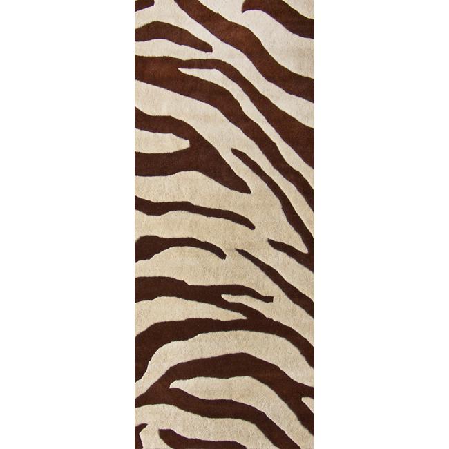 nuLOOM Handmade Modern Zebra Brown/ Beige Wool Rug (2'6 x 8 Runner