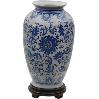 See Reviews Porcelain 14-inch Blue and White Floral Tung Chi Vase (China)