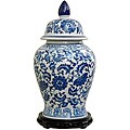 Porcelain 18-inch Blue and White Floral Temple Jar (China)