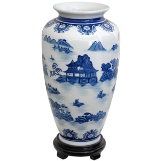 Porcelain 14-inch Blue and White Landscape Tung Chi Vase (China)