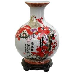 (^ ^)// Porcelain 12-inch Red and White Cherry Blossom Vase (China)
